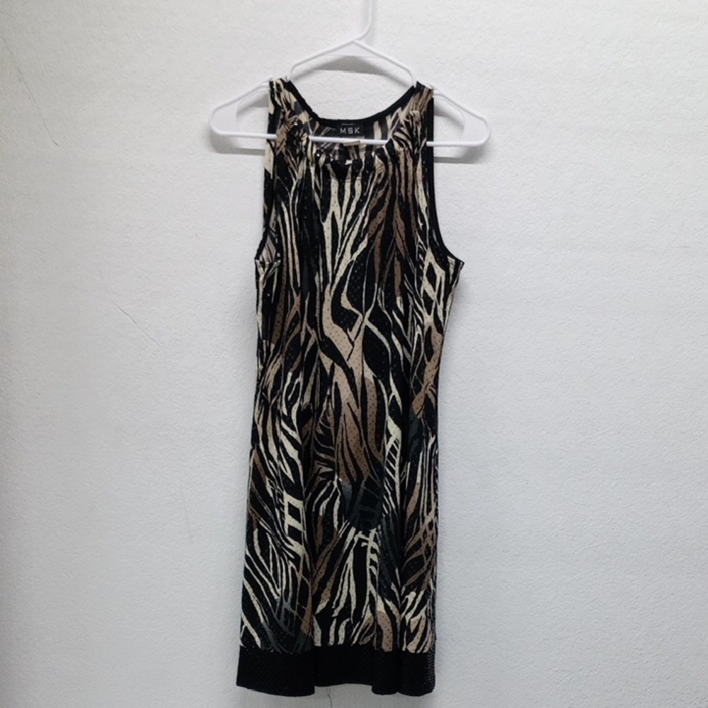 MSK Zebra Black Cream And Tan Print Sequin Y2K Sleeveless Dress